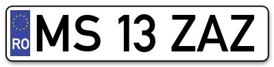 Placuta inmatriculare numar auto  MS-13-ZAZ, MS 13 ZAZ, MS13ZAZ