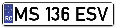 Placuta inmatriculare numar auto  MS-136-ESV, MS 136 ESV, MS136ESV