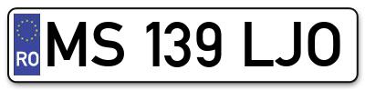 Placuta inmatriculare numar auto  MS-139-LJO, MS 139 LJO, MS139LJO
