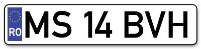 Placuta inmatriculare numar auto  MS-14-BVH, MS 14 BVH, MS14BVH