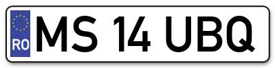 Placuta inmatriculare numar auto  MS-14-UBQ, MS 14 UBQ, MS14UBQ
