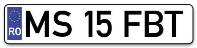 Placuta inmatriculare numar auto  MS-15-FBT, MS 15 FBT, MS15FBT