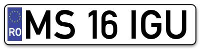 Placuta inmatriculare numar auto  MS-16-IGU, MS 16 IGU, MS16IGU