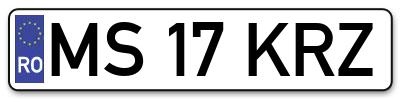 Placuta inmatriculare numar auto  MS-17-KRZ, MS 17 KRZ, MS17KRZ