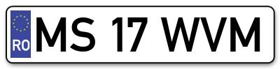 Placuta inmatriculare numar auto  MS-17-WVM, MS 17 WVM, MS17WVM
