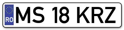 Placuta inmatriculare numar auto  MS-18-KRZ, MS 18 KRZ, MS18KRZ