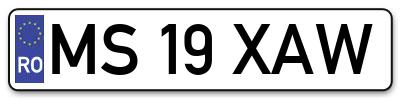 Placuta inmatriculare numar auto  MS-19-XAW, MS 19 XAW, MS19XAW