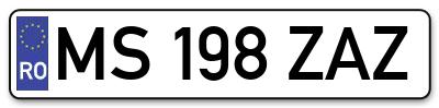 Placuta inmatriculare numar auto  MS-198-ZAZ, MS 198 ZAZ, MS198ZAZ