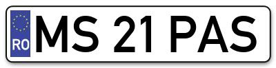 Placuta inmatriculare numar auto  MS-21-PAS, MS 21 PAS, MS21PAS