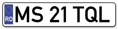 Placuta inmatriculare numar auto  MS-21-TQL, MS 21 TQL, MS21TQL