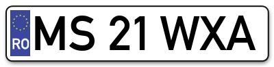 Placuta inmatriculare numar auto  MS-21-WXA, MS 21 WXA, MS21WXA