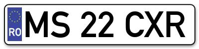 Placuta inmatriculare numar auto  MS-22-CXR, MS 22 CXR, MS22CXR
