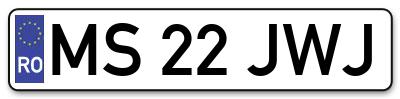 Placuta inmatriculare numar auto  MS-22-JWJ, MS 22 JWJ, MS22JWJ