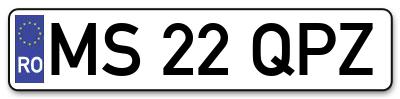 Placuta inmatriculare numar auto  MS-22-QPZ, MS 22 QPZ, MS22QPZ