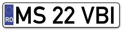 Placuta inmatriculare numar auto  MS-22-VBI, MS 22 VBI, MS22VBI