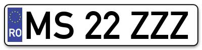Placuta inmatriculare numar auto  MS-22-ZZZ, MS 22 ZZZ, MS22ZZZ