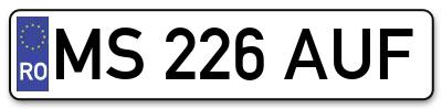 Placuta inmatriculare numar auto  MS-226-AUF, MS 226 AUF, MS226AUF