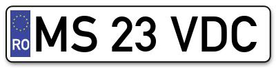 Placuta inmatriculare numar auto  MS-23-VDC, MS 23 VDC, MS23VDC