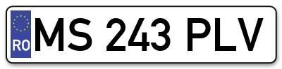 Placuta inmatriculare numar auto  MS-243-PLV, MS 243 PLV, MS243PLV