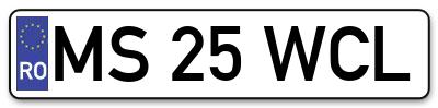 Placuta inmatriculare numar auto  MS-25-WCL, MS 25 WCL, MS25WCL