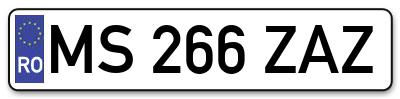 Placuta inmatriculare numar auto  MS-266-ZAZ, MS 266 ZAZ, MS266ZAZ
