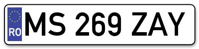 Placuta inmatriculare numar auto  MS-269-ZAY, MS 269 ZAY, MS269ZAY