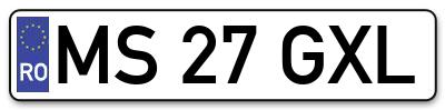 Placuta inmatriculare numar auto  MS-27-GXL, MS 27 GXL, MS27GXL