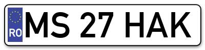 Placuta inmatriculare numar auto  MS-27-HAK, MS 27 HAK, MS27HAK