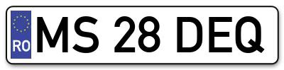 Placuta inmatriculare numar auto  MS-28-DEQ, MS 28 DEQ, MS28DEQ