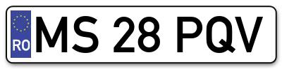 Placuta inmatriculare numar auto  MS-28-PQV, MS 28 PQV, MS28PQV
