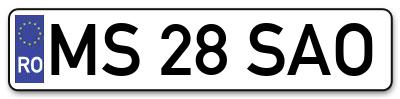 Placuta inmatriculare numar auto  MS-28-SAO, MS 28 SAO, MS28SAO