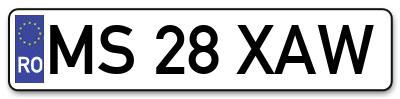 Placuta inmatriculare numar auto  MS-28-XAW, MS 28 XAW, MS28XAW