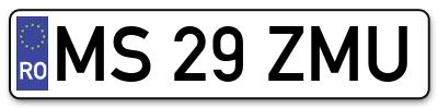 Placuta inmatriculare numar auto  MS-29-ZMU, MS 29 ZMU, MS29ZMU