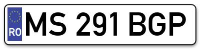 Placuta inmatriculare numar auto  MS-291-BGP, MS 291 BGP, MS291BGP