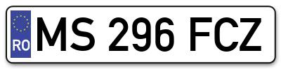 Placuta inmatriculare numar auto  MS-296-FCZ, MS 296 FCZ, MS296FCZ