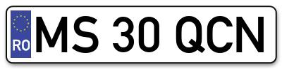 Placuta inmatriculare numar auto  MS-30-QCN, MS 30 QCN, MS30QCN