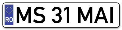 Placuta inmatriculare numar auto  MS-31-MAI, MS 31 MAI, MS31MAI