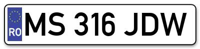 Placuta inmatriculare numar auto  MS-316-JDW, MS 316 JDW, MS316JDW