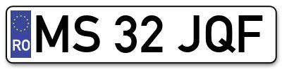 Placuta inmatriculare numar auto  MS-32-JQF, MS 32 JQF, MS32JQF