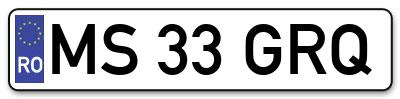 Placuta inmatriculare numar auto  MS-33-GRQ, MS 33 GRQ, MS33GRQ