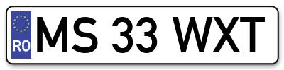 Placuta inmatriculare numar auto  MS-33-WXT, MS 33 WXT, MS33WXT