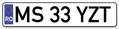 Placuta inmatriculare numar auto  MS-33-YZT, MS 33 YZT, MS33YZT