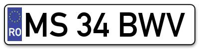 Placuta inmatriculare numar auto  MS-34-BWV, MS 34 BWV, MS34BWV