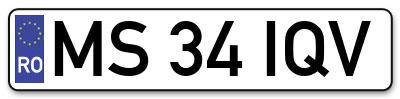 Placuta inmatriculare numar auto  MS-34-IQV, MS 34 IQV, MS34IQV