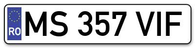 Placuta inmatriculare numar auto  MS-357-VIF, MS 357 VIF, MS357VIF