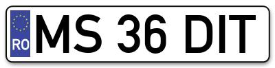 Placuta inmatriculare numar auto  MS-36-DIT, MS 36 DIT, MS36DIT