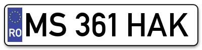 Placuta inmatriculare numar auto  MS-361-HAK, MS 361 HAK, MS361HAK