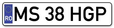 Placuta inmatriculare numar auto  MS-38-HGP, MS 38 HGP, MS38HGP