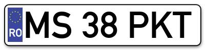 Placuta inmatriculare numar auto  MS-38-PKT, MS 38 PKT, MS38PKT