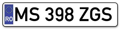 Placuta inmatriculare numar auto  MS-398-ZGS, MS 398 ZGS, MS398ZGS